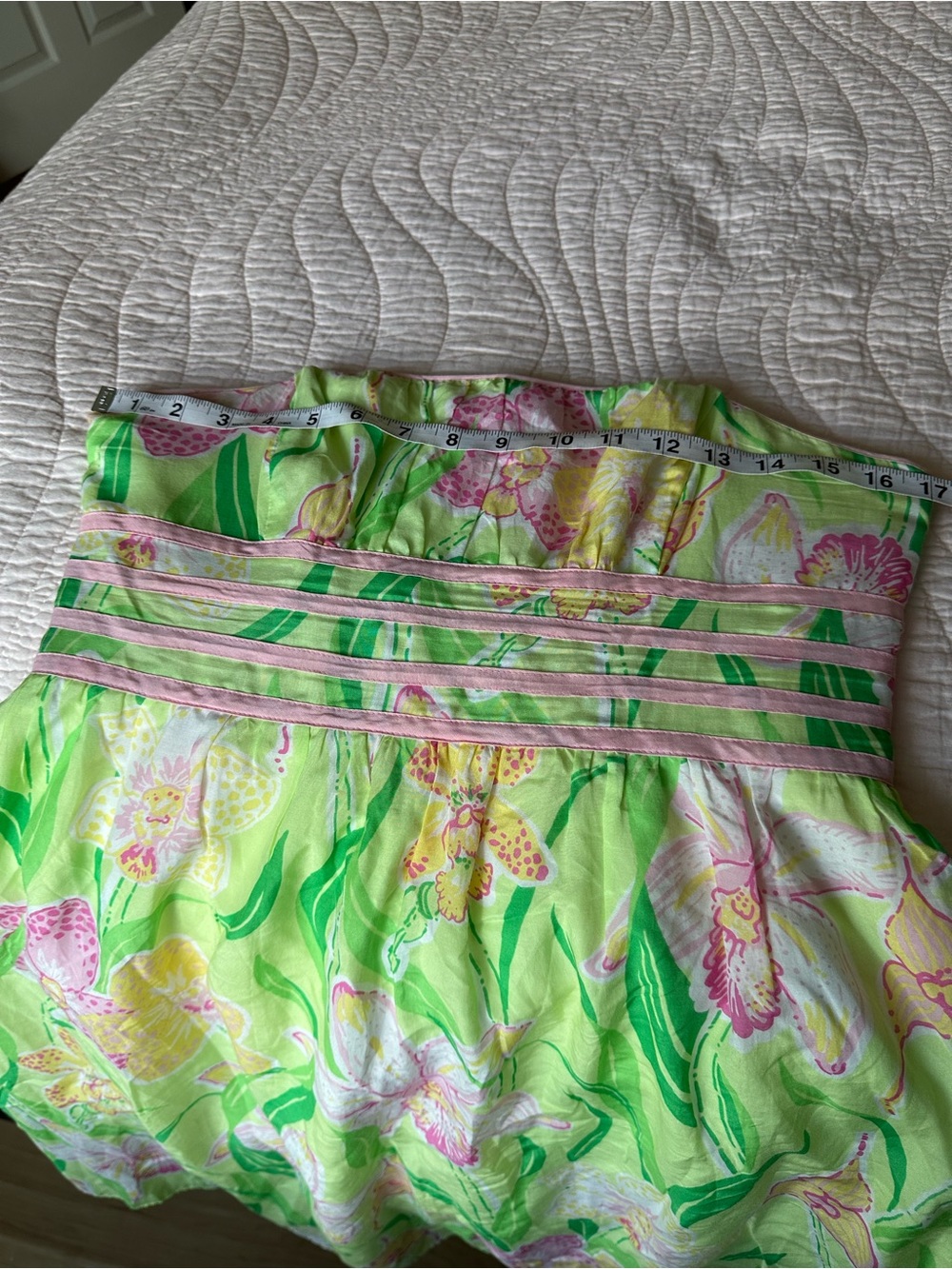 Lilly Pulitzer Lime Green Strapless Floral Sundress with Pink and Yellow Accents - Picture 5 of 7